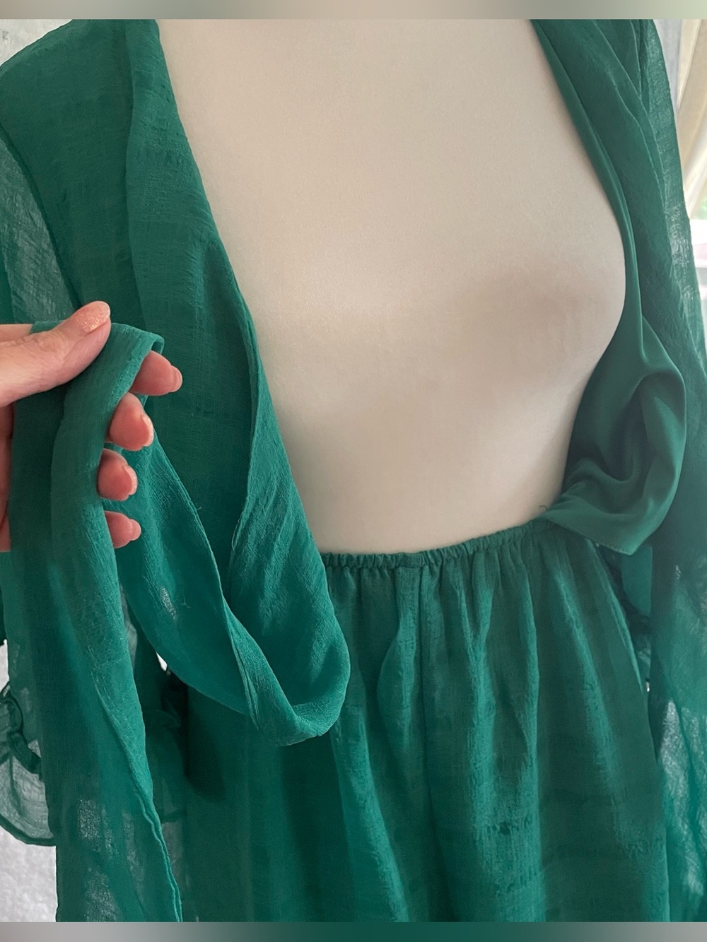 Chiffon Ruffle Romper with Cut Out Mi Ami Green Boho Chic Romantic Size M - Picture 8 of 15